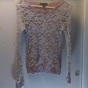 Lace over long sleeve multi red and cream color to